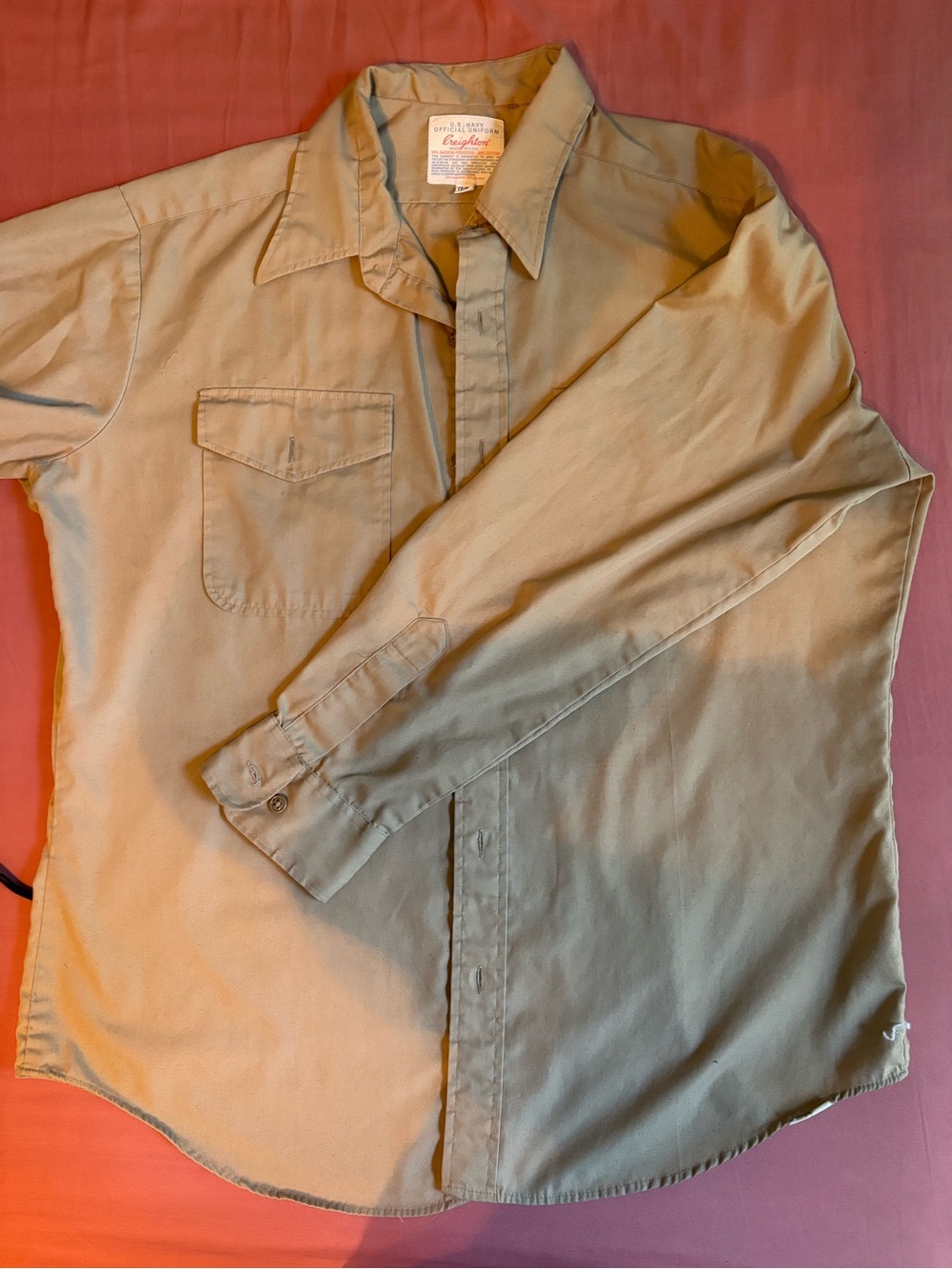 Vintage Creighton US Navy Official Uniform Khaki Shirt 17-34 Made USA